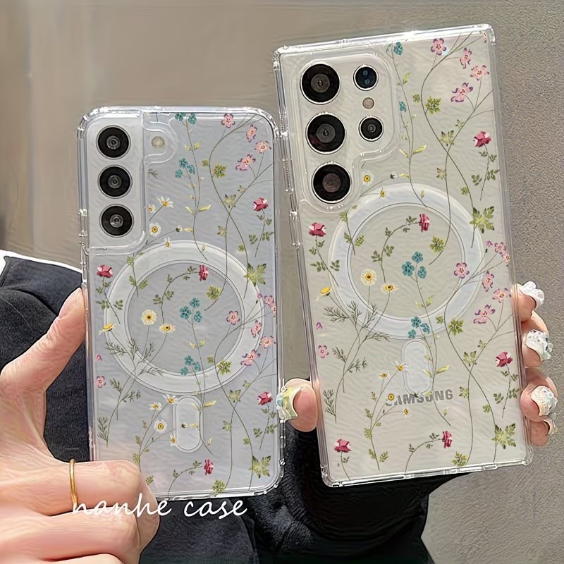 Magnetic Phone Case - 플로럴 패턴 자석형 휴대폰 케이스 (삼성