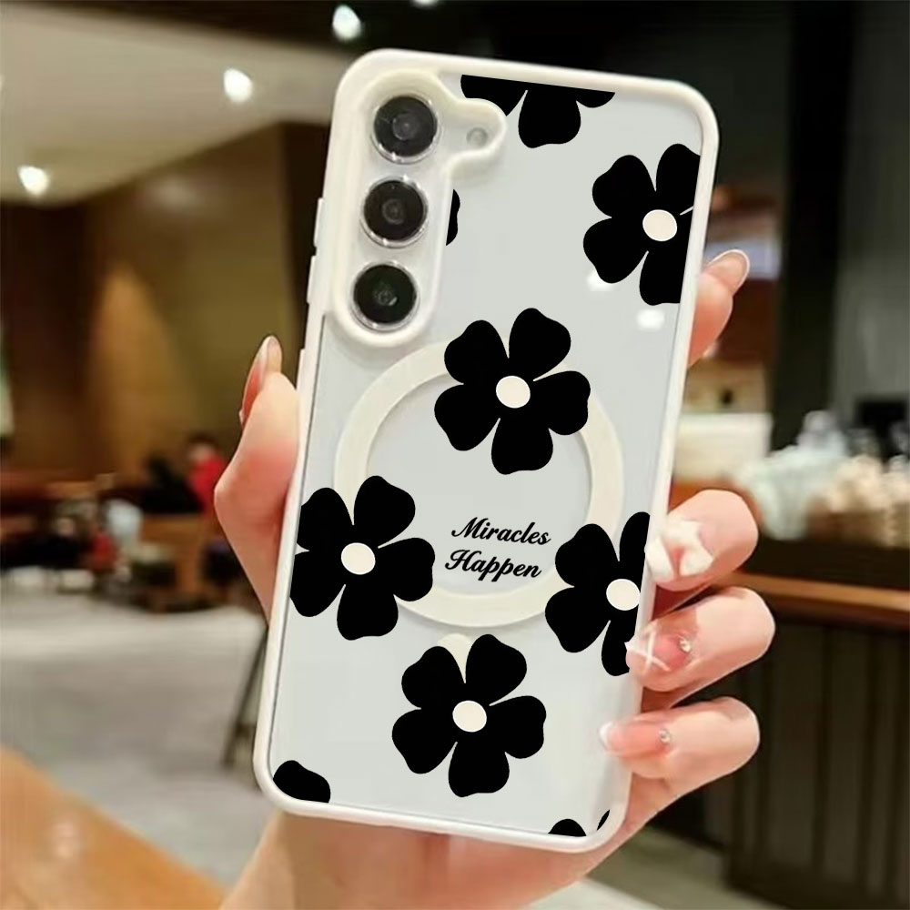 Magnetic Phone Case - 블랙 플라워 개인 맞춤형 프린트 자석